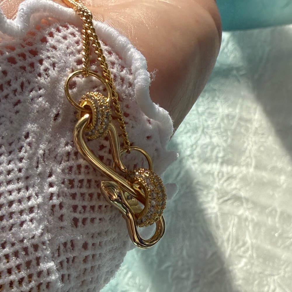 Snake Necklace 18K Gold Luxurious Crystal Stainless Steel for Men Women - Picture 12 of 13